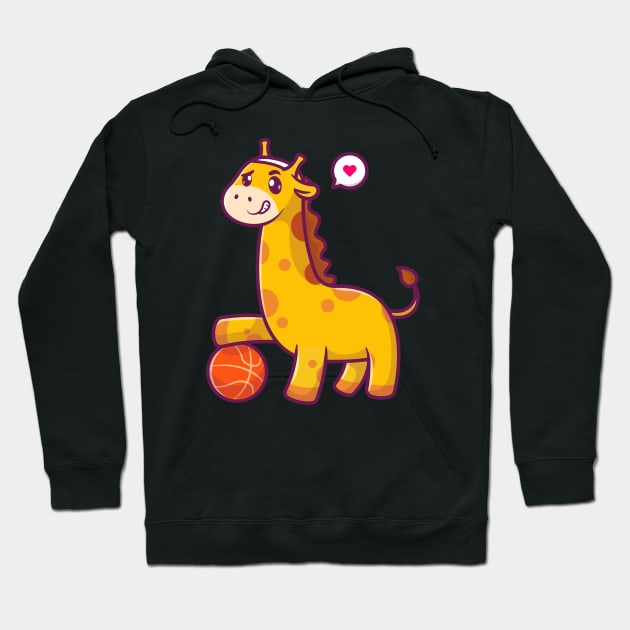 Cute Giraffe Playing Basket Ball Cartoon Hoodie by Catalyst Labs